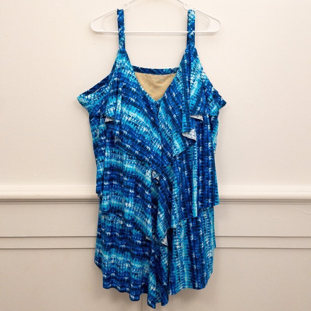 Swimsuits For All Blue Ruffle Plus Size Swim Top Size 34 Adjustable Straps